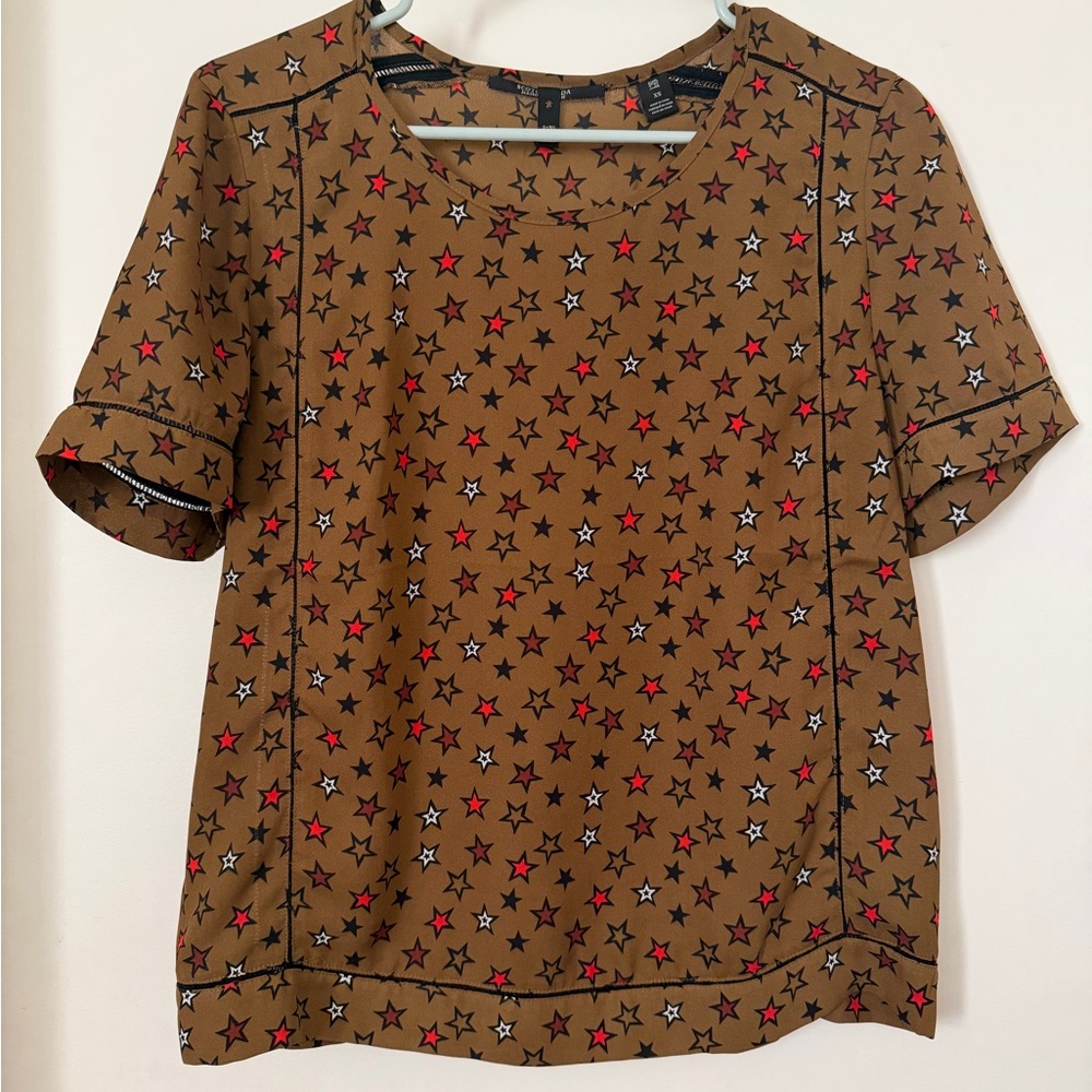 Scotch & Soda Brown Star-Print Short Sleeve Top